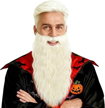 Mens Long Wizard Curly Fake Mustache Realistic Fake Synthetic Beard for Halloween Costume Party