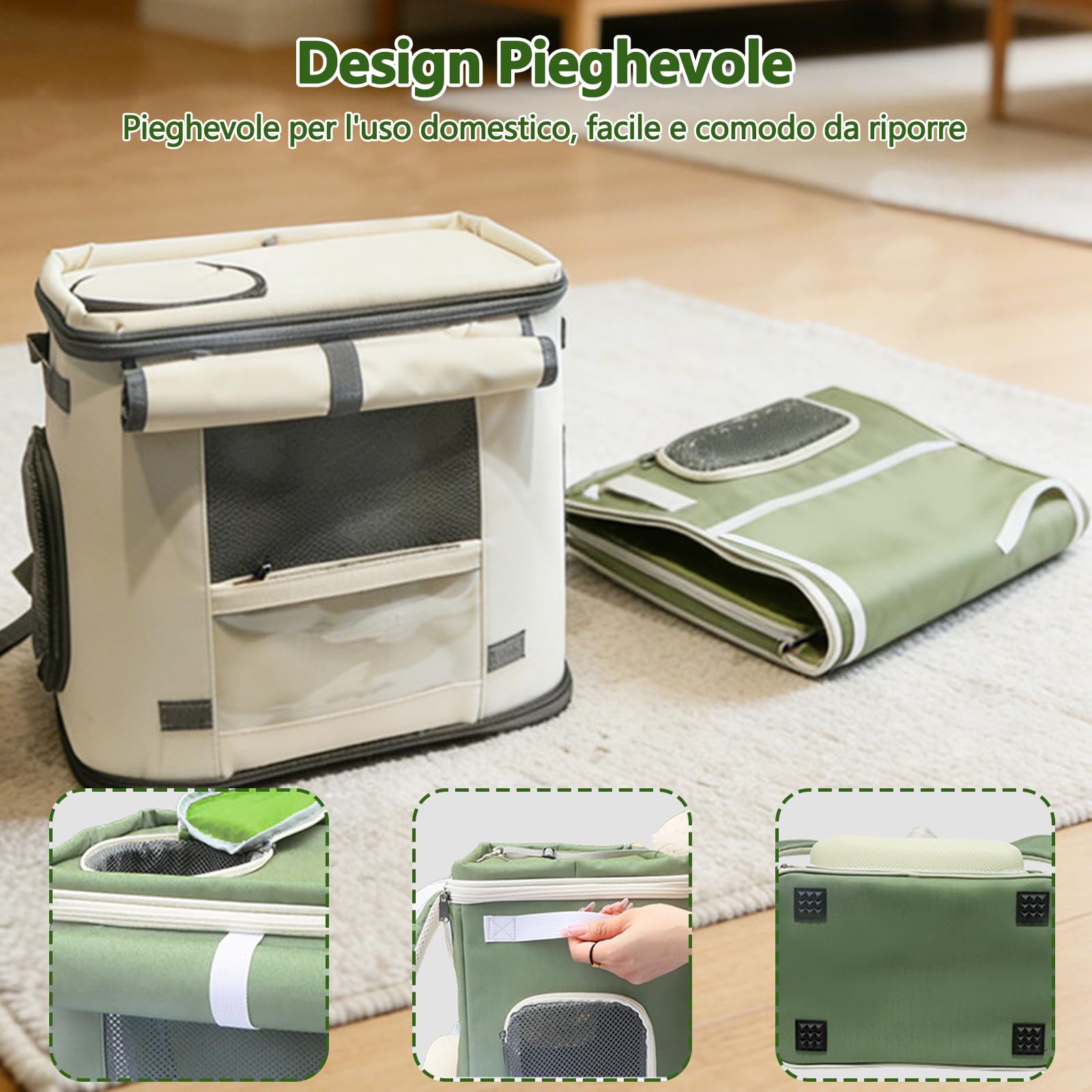 Galatée Zaino Per Animali Domestici, Capiente, Traspirante, Protettivo Per La Colonna Vertebrale e Antistress, Con Tendina Arrotolabile Per Prevenire Lo Stress, Pieghevole e Reversibile (Beige)