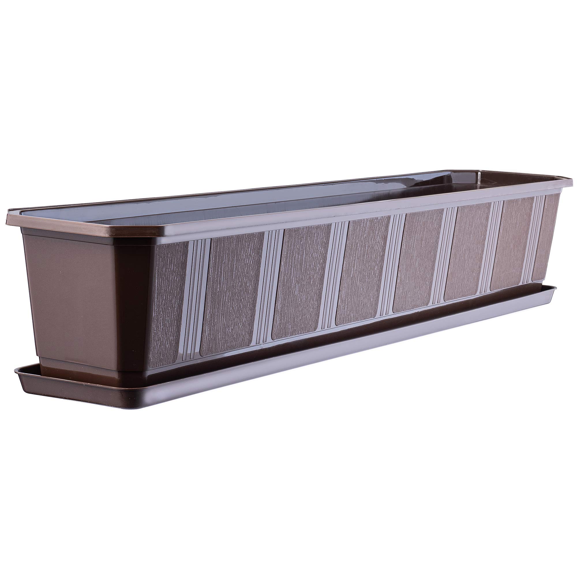 KADAX Fioriera Rettangolare per Davanzale da Esterno, Vaso da Balcone in Plastica con Sottovaso, Cassetta per Piante da Finestra (80 cm, Marrone)