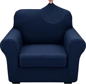 XINEAGE 2025 New 2 Pieces Chair Covers with Arms Super Stretch Chair Slipcover for Living Room Pet Dog Universal Slip Cover Anti Slip Armchair Furniture Protector (Navy Blue), 31"-46"(1 Cushion)