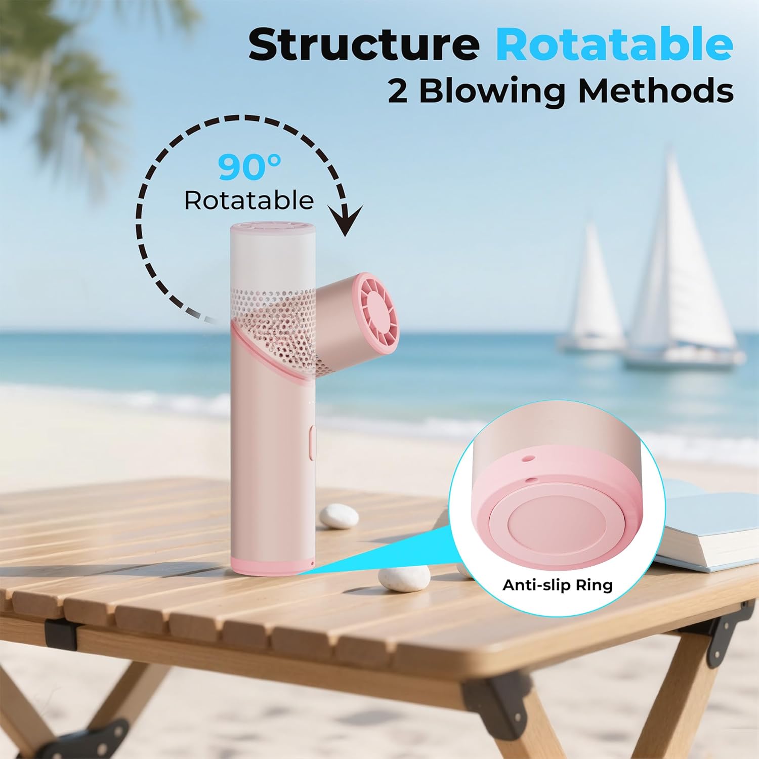 COMLIFE Portable Handheld Turbo Fan with Rotatable Head, 22H Run Time, 14000RPM High Speed Motor, 3 Speeds & Metal Tube Body, Mini Yet Powerful Pocket Rechargeable for Travel Outdoor Beach-Pink - Image 5