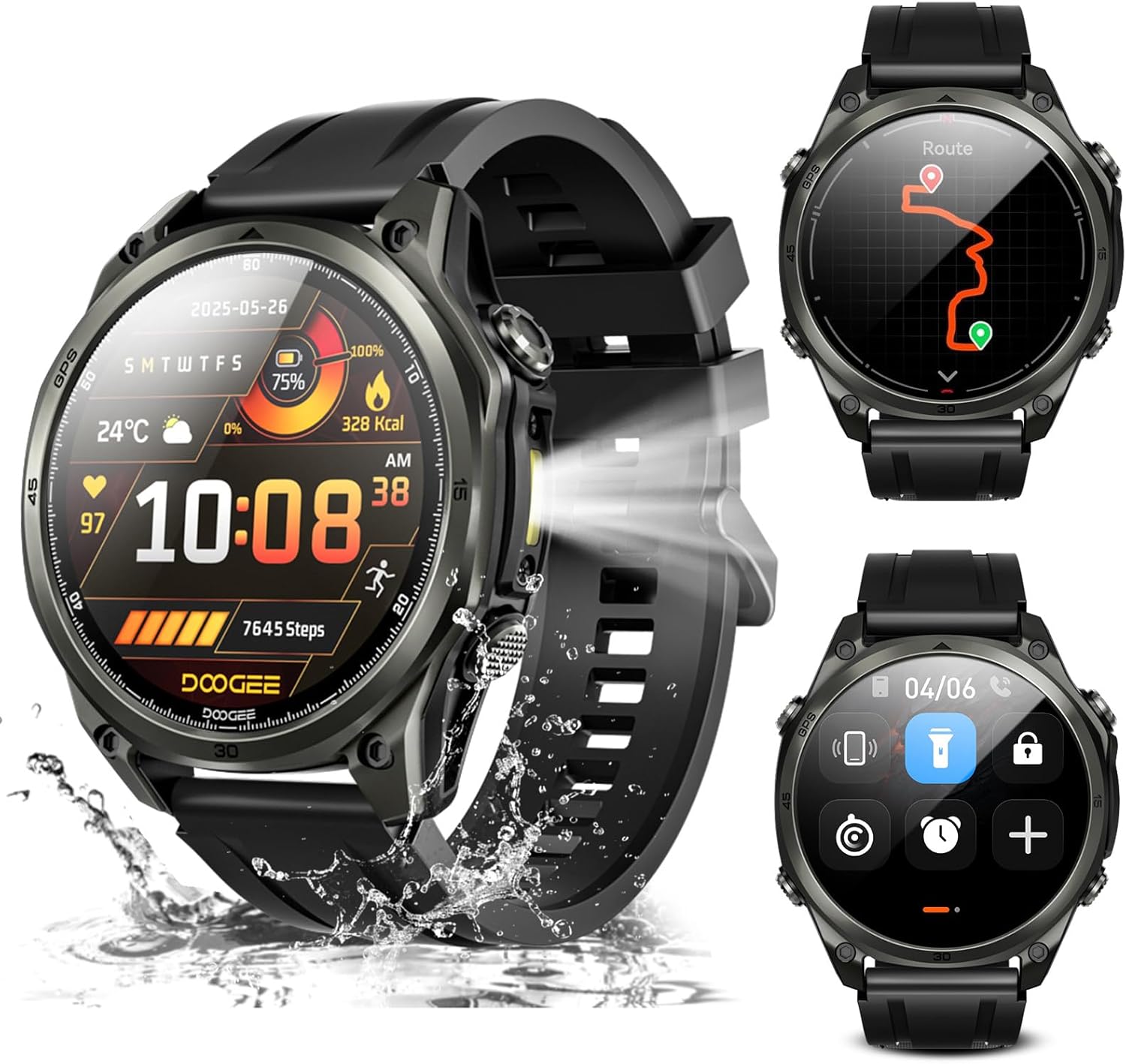 DOOGEE Anywise W1 Mens AI Smart Watch, 5ATM Dual-Band GPS Fitness Tracker, 1.43” Smart Watches for Android and iPhone, 170+ Sports Modes, Answer/Make Calls/12 Days Battery/Led Flashlight/2 Strap