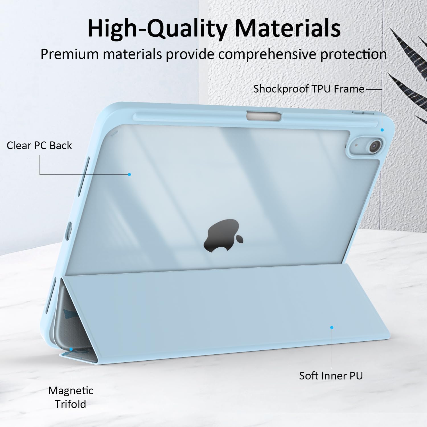 Case for iPad 11-inch (A16) 2025 / iPad 10th Generation 2022(10.9 inch), Tri-Fold Smart Folio Auto Wake/Sleep with Clear Back/Pencil Holder for iPad 11th/10 Gen (Bow Blue)