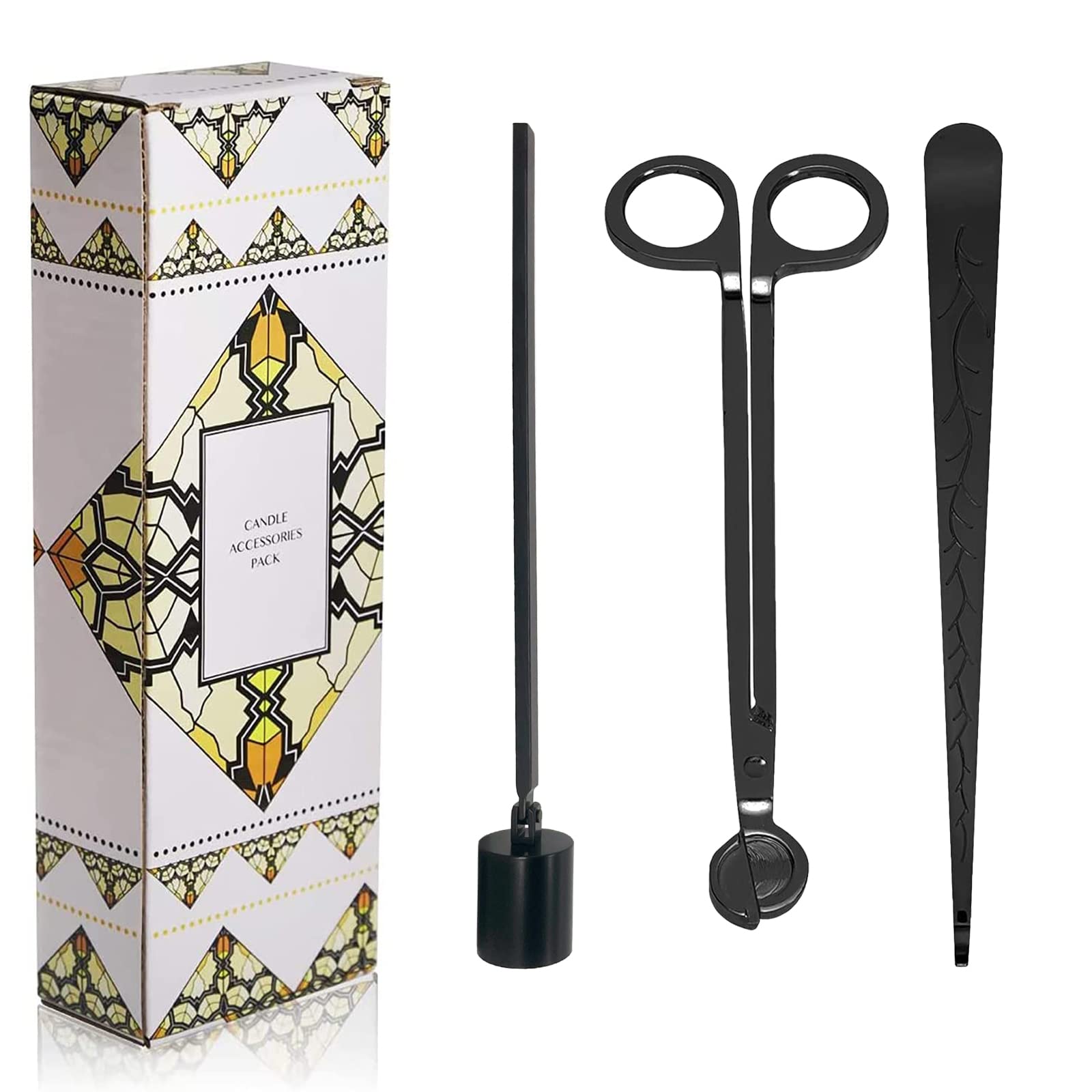 KeAiDuo 3 in 1 Candle Wick Timmer Set, Candle Care Kit with Candle Cutter, Candle Snuffer, Candle Wick Dipper, Stylish Package for Candle Lovers (Black)