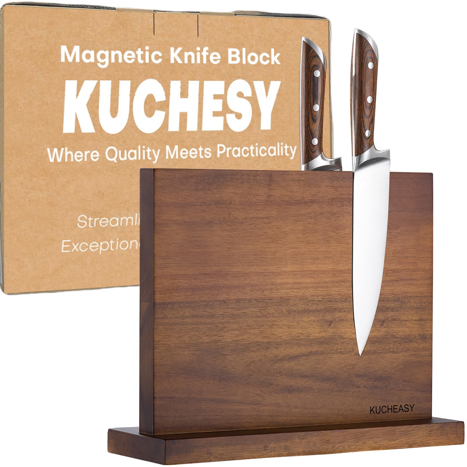Portacoltelli magnetico a doppia faccia senza coltelli, supporto universale in legno, espositore per coltelli per bancone della cucina, multifunzione