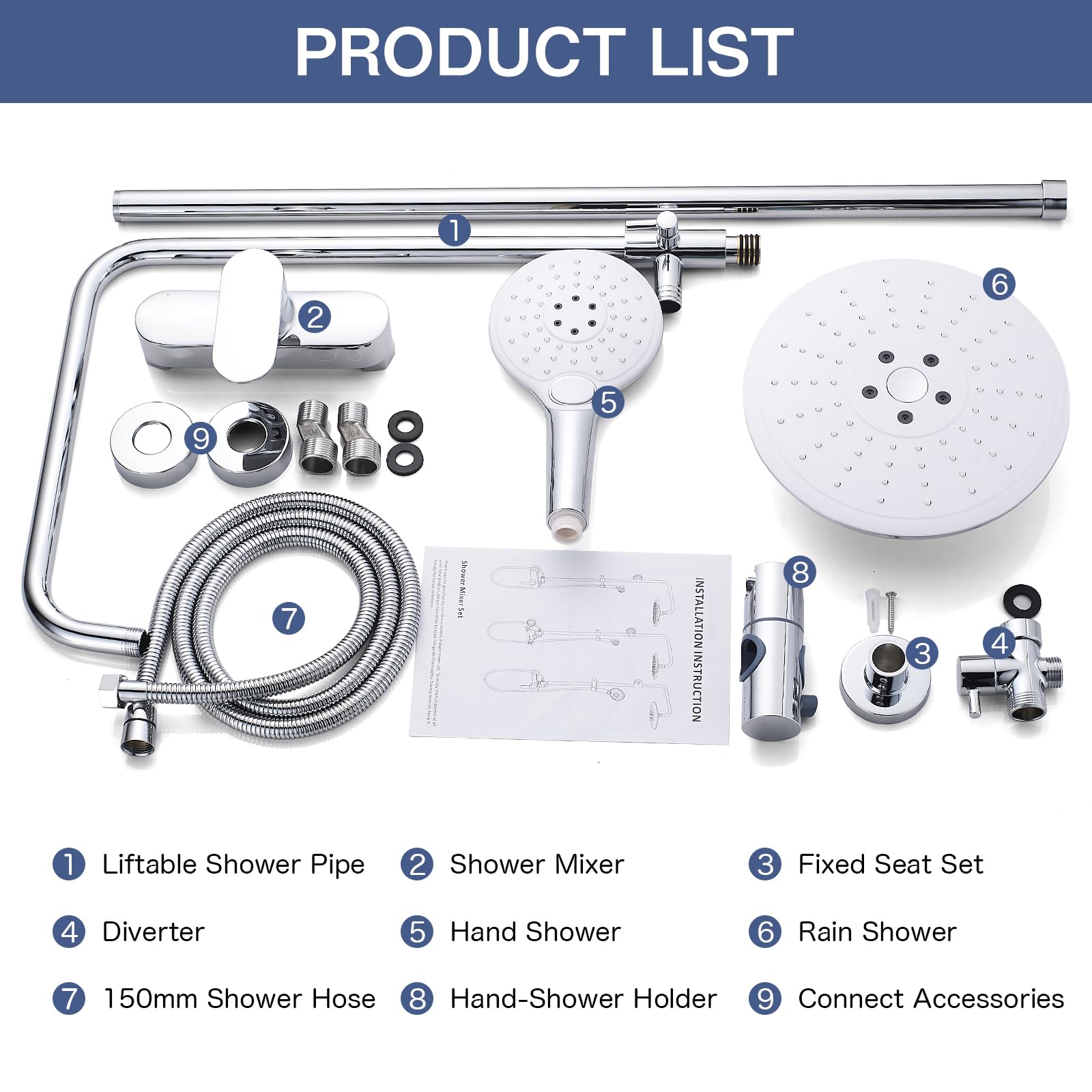 Namuoto Colonne de Douche avec Mitigeur, Ensemble de Douche, Systeme de Douche, Chromé