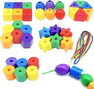 36 Pcs Jumbo Lacing Beads for Kids - Montessori Fine Motor Skills Toys for Toddlers- Threading Toys for Toddlers Crafts, Preschool Activities and Autism Learning Materials