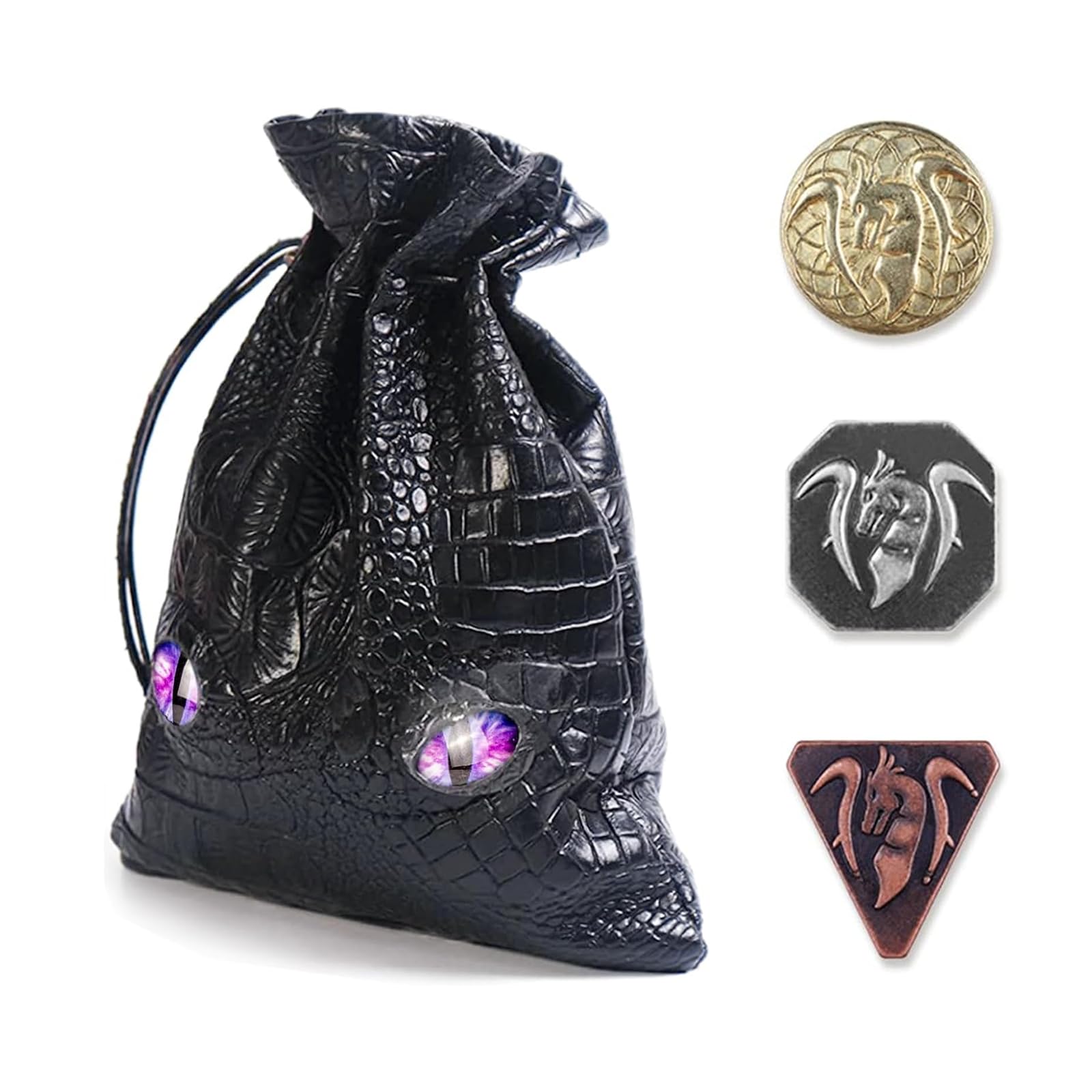 Byhoo 120PCS Metal DND Coins, Silver and Copper & Dragon Luminous Eyes Leather Bag, Fake Coins for DND, Fantasy Coins for Games Tokens, RPG Games Accessories for Board Games Dungeons and Dragons