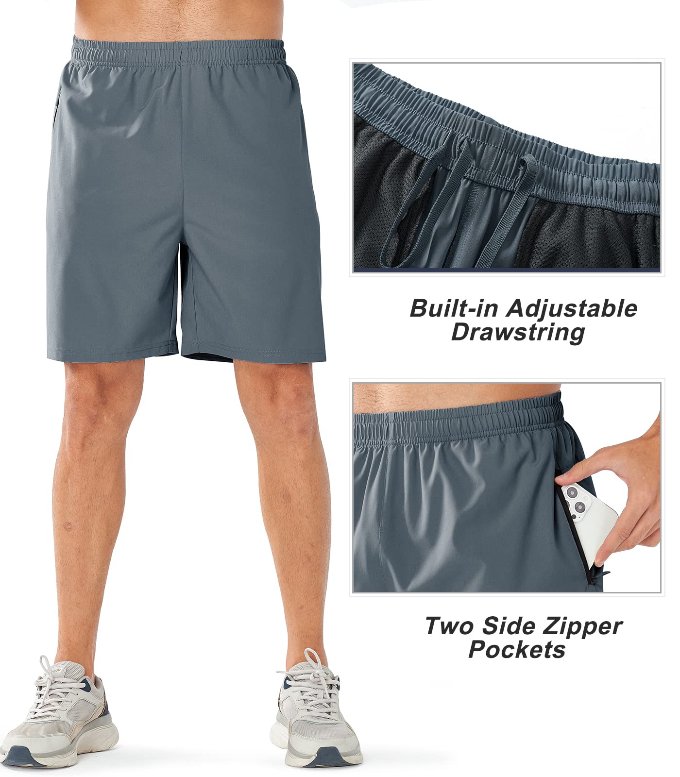 NORTHYARD Męskie sportowe spodenki do biegania szybkoschnące spodenki treningowe lekkie sportowe spodenki do koszykówki na siłownię piesze wycieczki, Coolgrey, M
