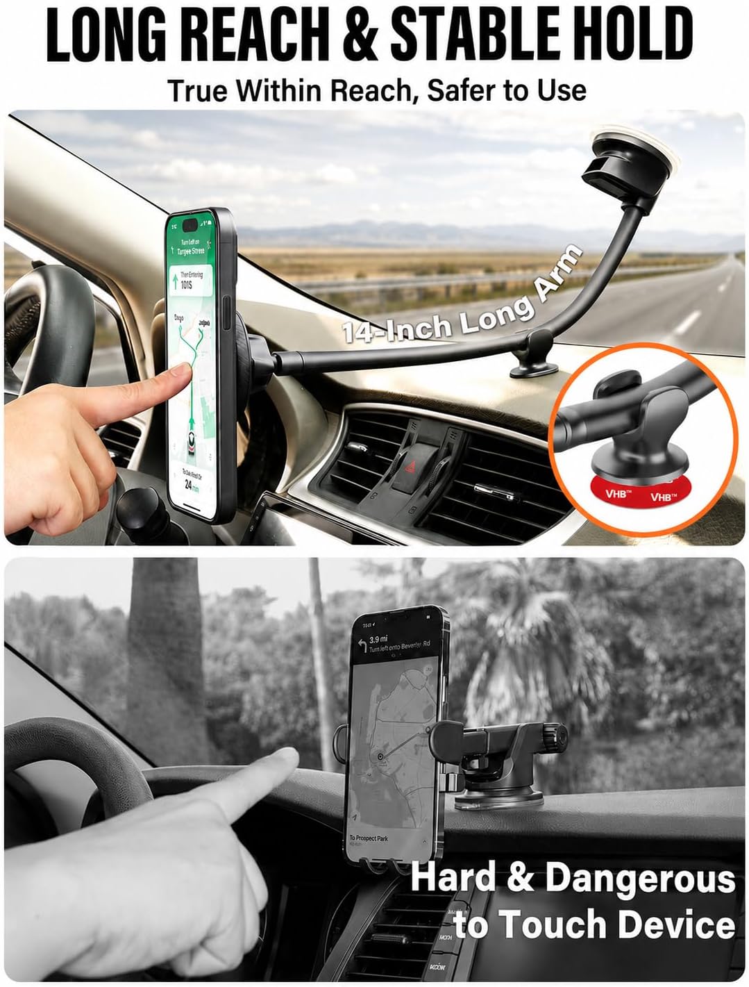 APPS2Car for MagSafe Car Mount for Dad, Magnetic Phone Holder for Car Upgraded 14-Inch Long Arm Suction Cup, Windshield Phone Mount fits iPhone 17 Pro Max Plus 16 15 14 13 12 Mini