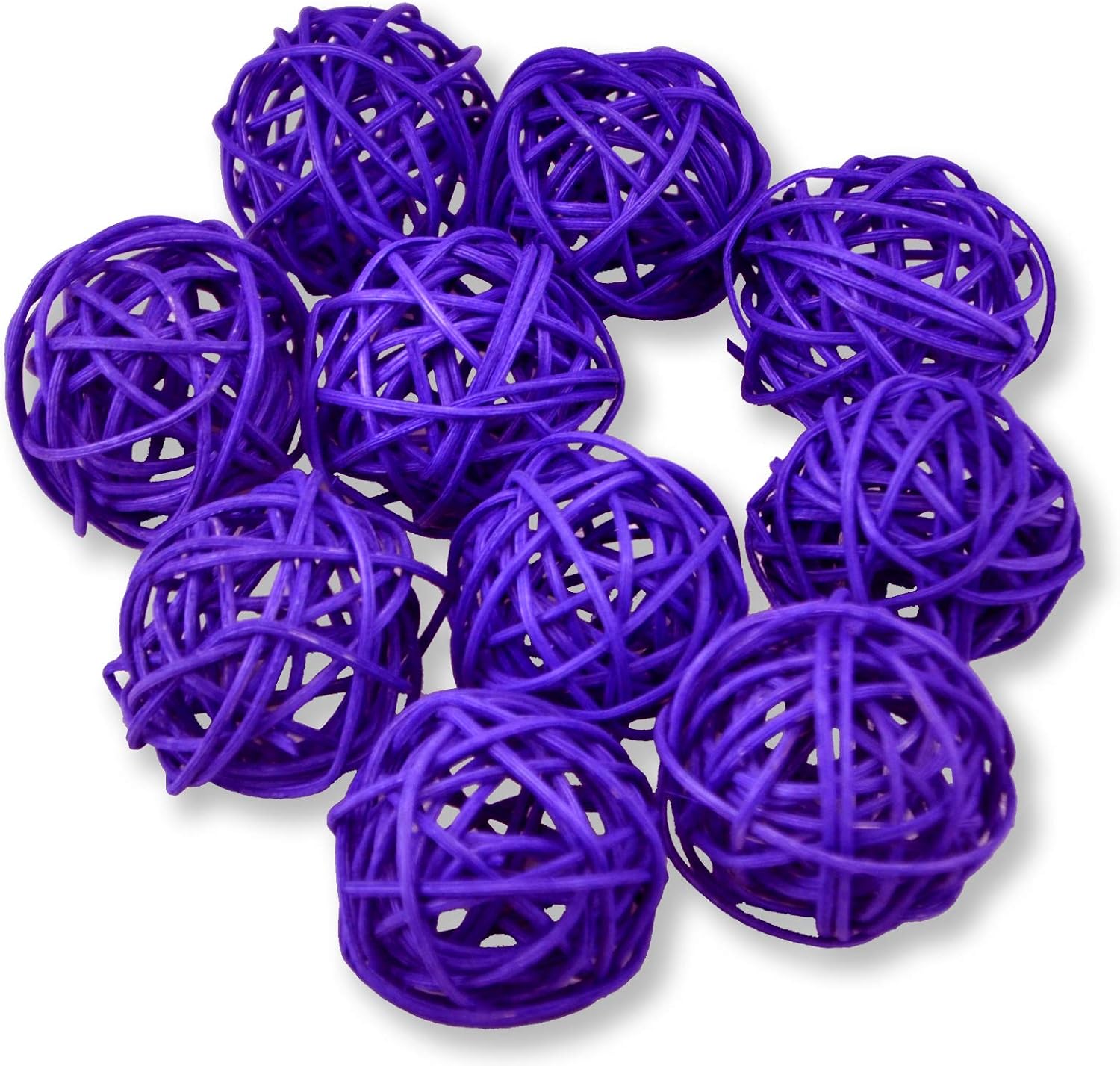 Ougual Natural Wicker Rattan Balls Table Wedding Party Hanging Wobble Ball Christmas Decoration (4cm, 10pcs, Deep Purple)