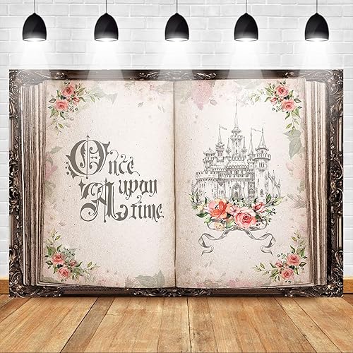 Miniatura 2 de Mocsicka Fondo de libros de cuentos de hadas florales, Érase una vez, castillo antiguo, fondo de princesa, libro mágico de apertura antigua, boda,