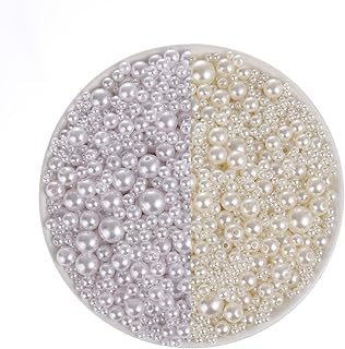 2010 Pcs Pearls for Crafts,6 Sizes Mixed Ivory and White Fake Pearl Beads,Acrylic Pearls Bulk for Jewelry Making with Holes,Bracelet Necklace DIY,Vase Filler and Makeup Brush Case(4-14 mm)