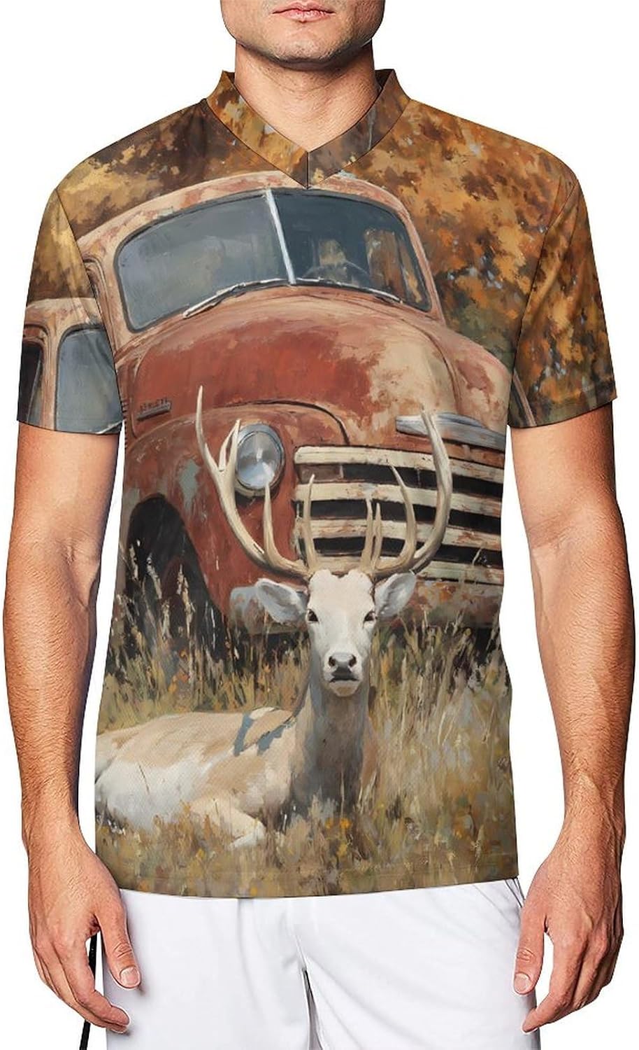 Old Truck Deers Autumn Forests Personalized Soccer Jersey Mens T-Shirts Sports Tops