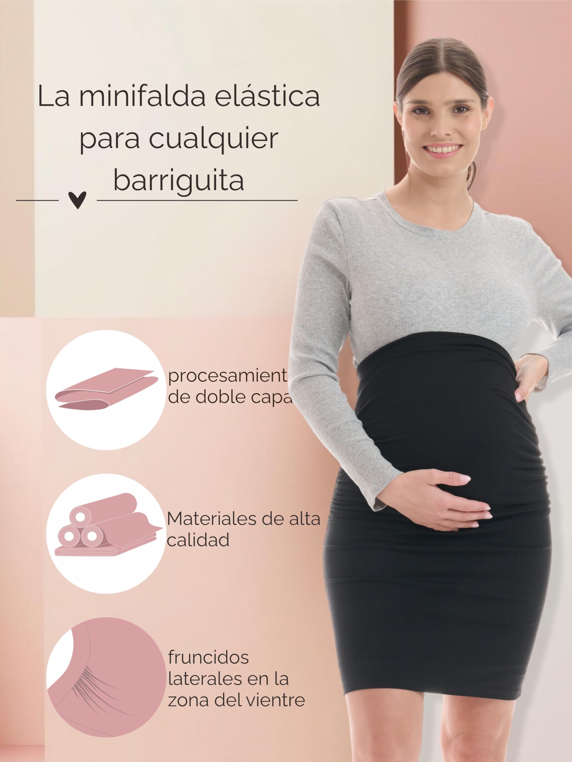 Herzmutter Falda premamá - Mini/Midi - Doble Capa de Vientre - Falda lápiz para el Embarazo - 6500_6600