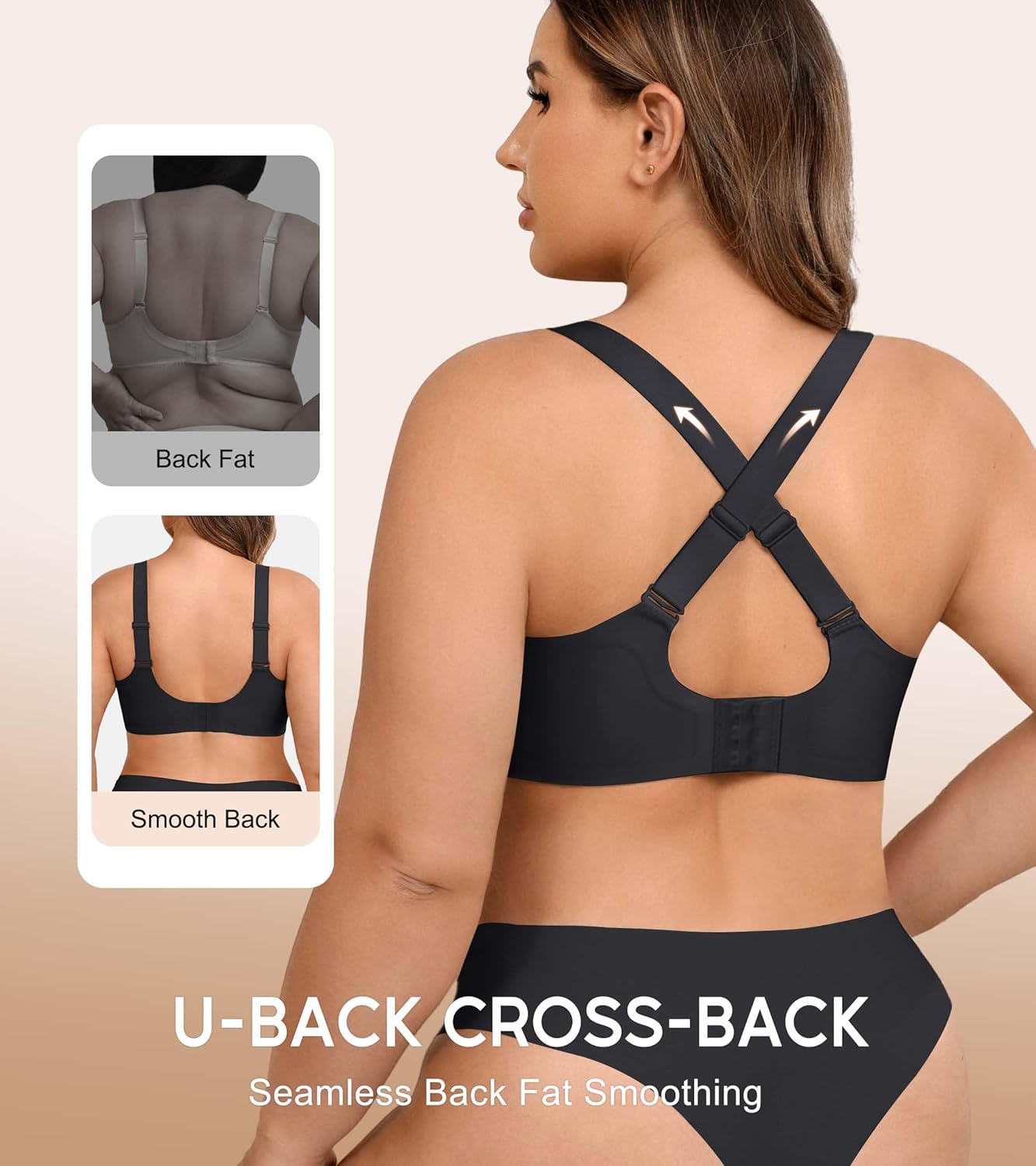 Wireless Bras for Women No Underwire with Support Push Up Comfort Full Coverage Padded Womens Minimizer Bra Plus Size Bralette for Large Breast Black XX-Large - Image 5