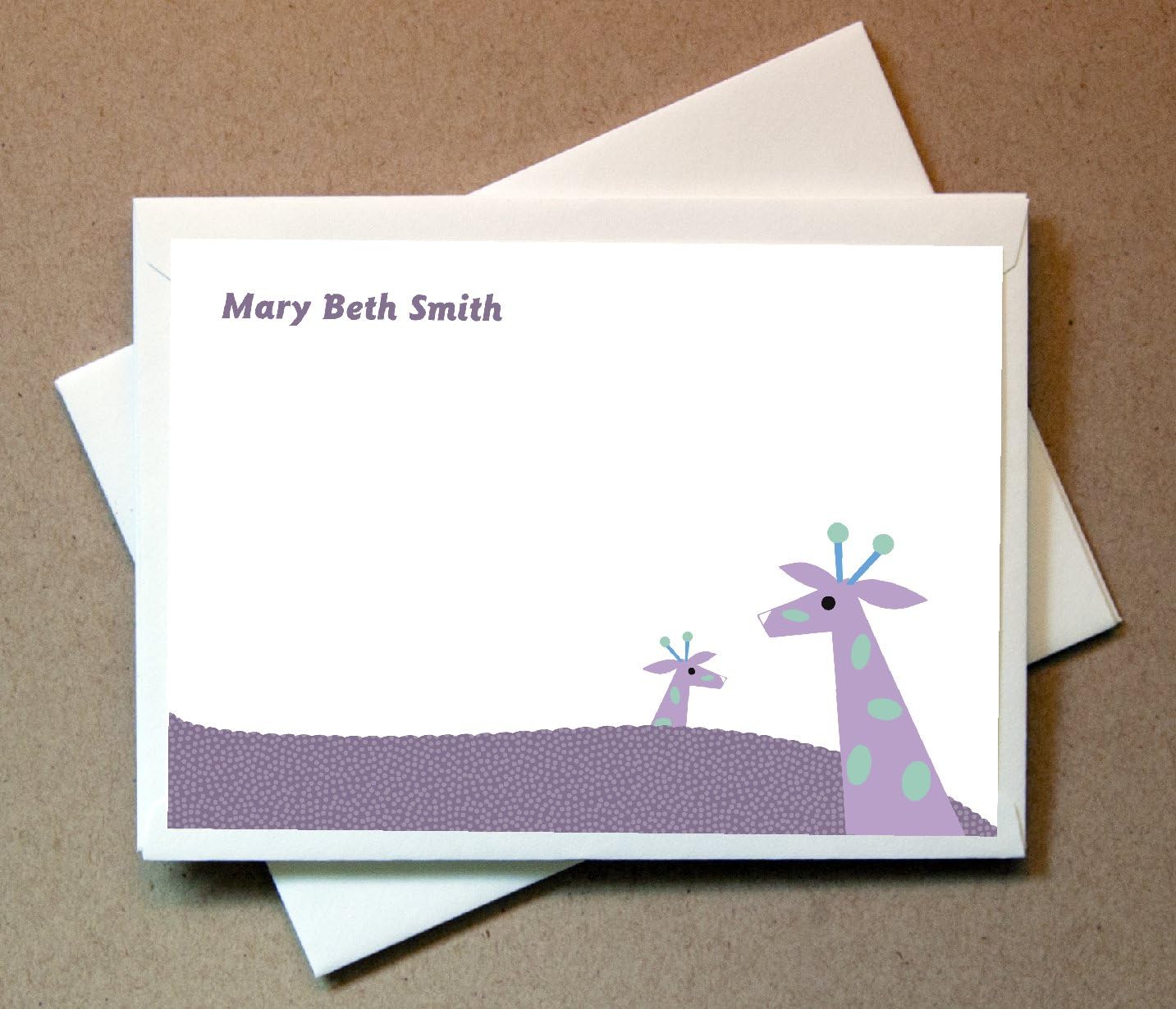 Personalized Giraffe Note Cards (40 Non-foldover Cards and Blank Envelopes)
