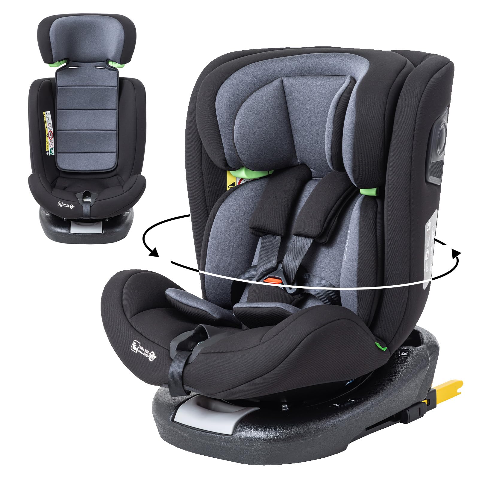 Zkipm Siège Auto bébé 360 ° Pivotant, i-Size ECE R129 Sièges, Siege auto SOFIX + LATCH,Housse déboussable et lavable/Harnais de sécurité 5 points/12 Positions Appui-tête/ 0-12 ans(0-36 kg)