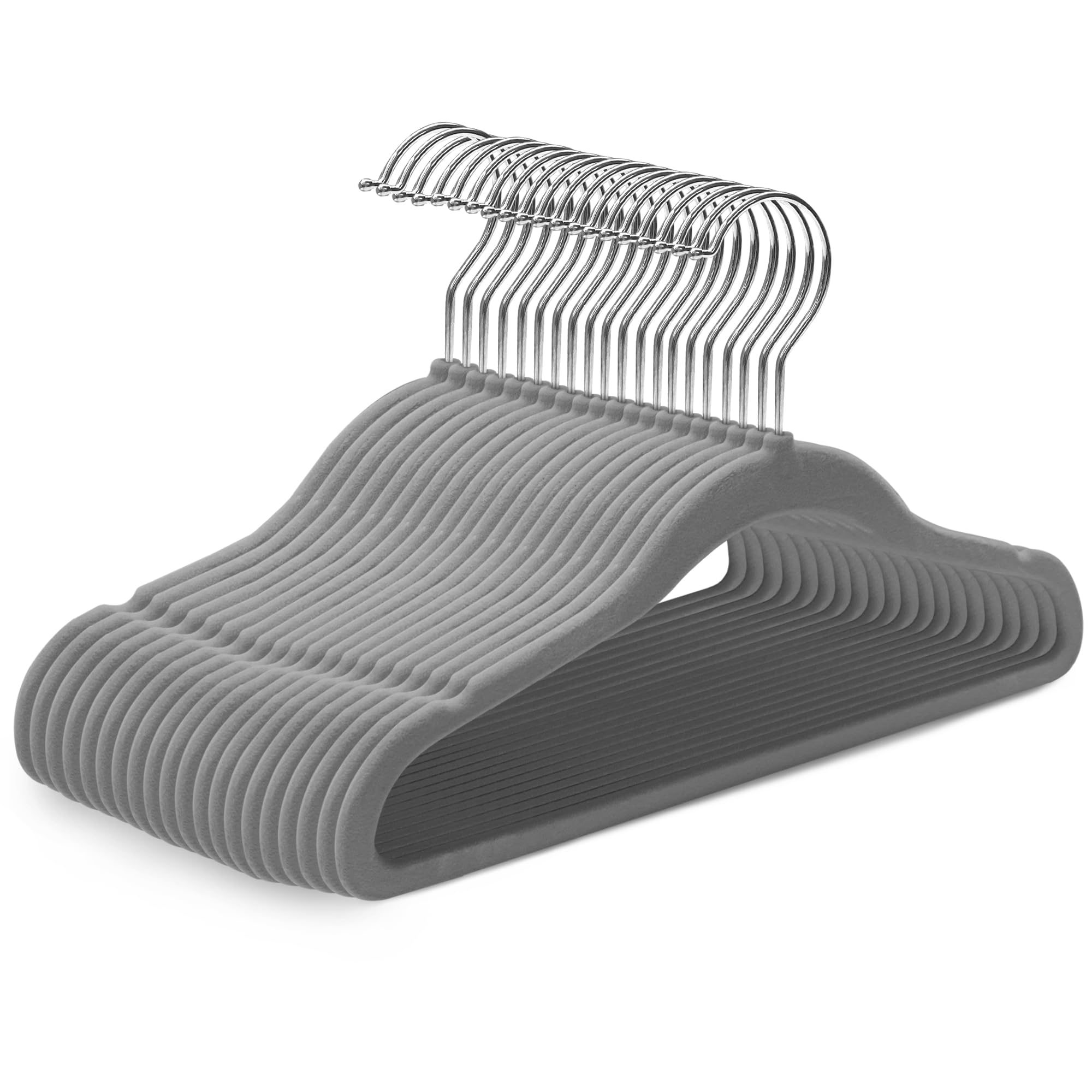 KEPLIN set di 20 Grucce in velluto per bambini con 7 divisori - Grucce per neonati e bambini fino a 24 mesi, antiscivolo e salvaspazio (Grigio)