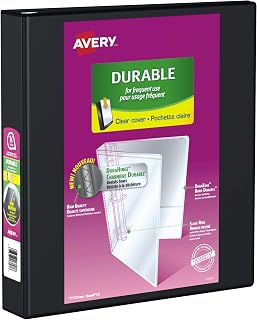 Avery Durable View 3 Ring Binder, 1.5 Inch, Slant D Rings, Black, 2 Pockets, 375 Sheet Capacity, PVC Free (17021)