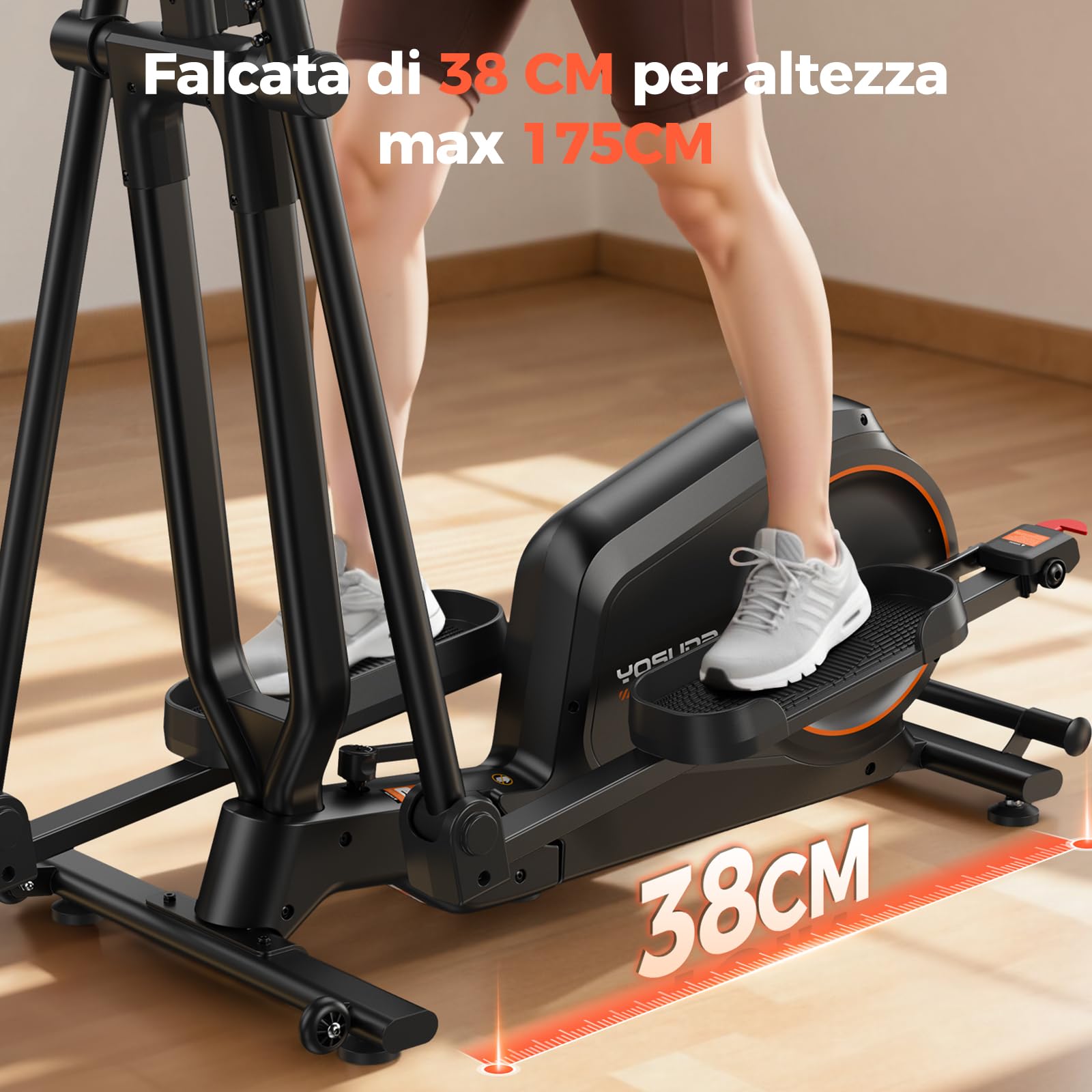 YOSUDA Ellittica Pieghevole per Casa – 16 Livelli di Resistenza, Ultrasilenziosa per Cardio, Display LCD e Ruote di Trasporto