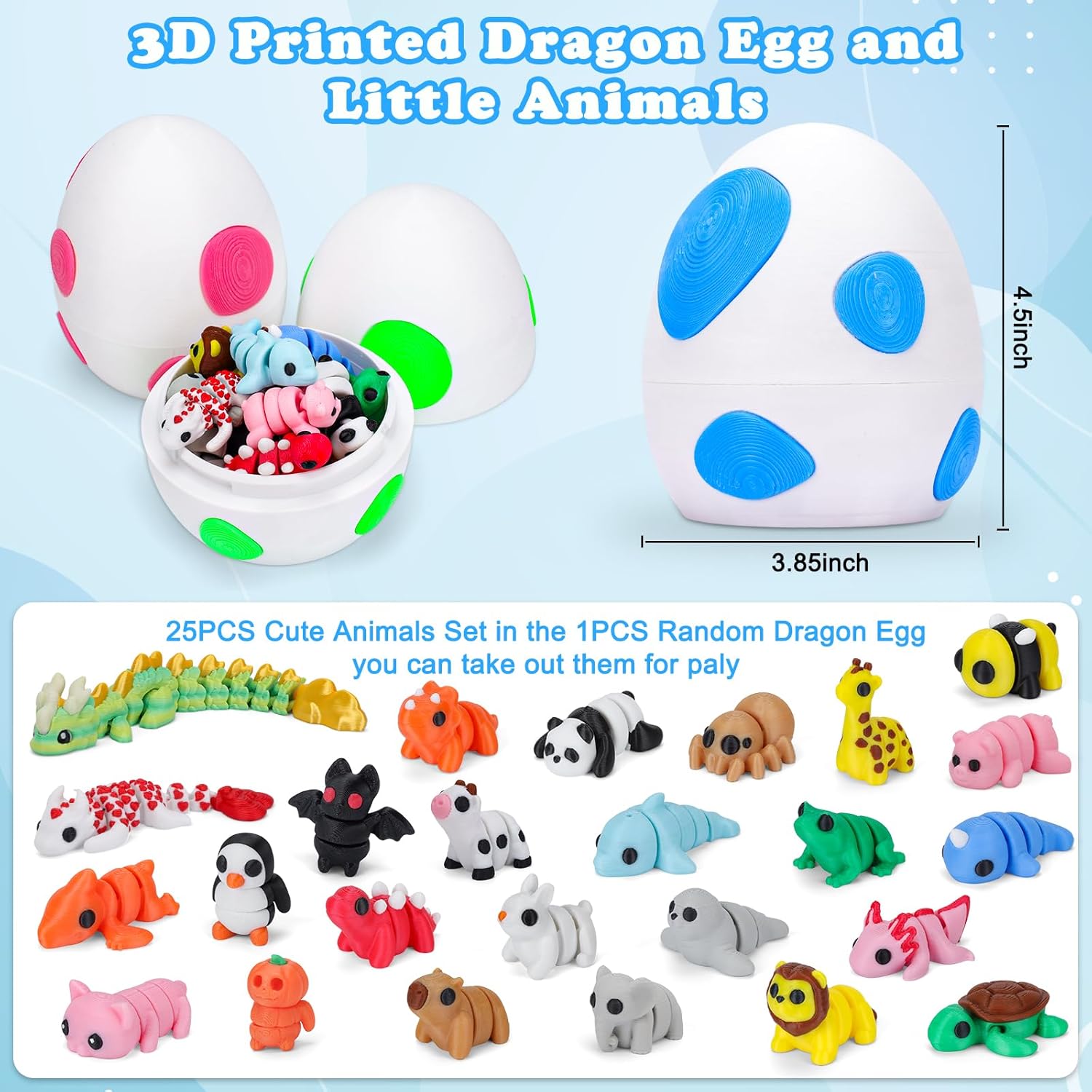 Mini 3D Printed Animals with Dragon Eggs, 3D Printed Toys Bulk, 3D Animal Figurines, Flexible Articulated Fidget Toy Adults Desk , Pocket Pets, Office Home Decor, Easter Basket Stuffers (Mix Animal) - Image 4