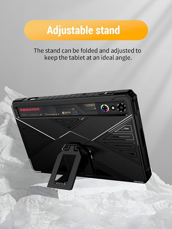 Case for REDMAGIC Astra Gaming Tablet 9.06 Inch, FJIASTB Flexible TPU Cover with Kickstand for ZTE Nubia RedMagic Gaming Pad 3 Pro Tablet, Shockproof (Black)
