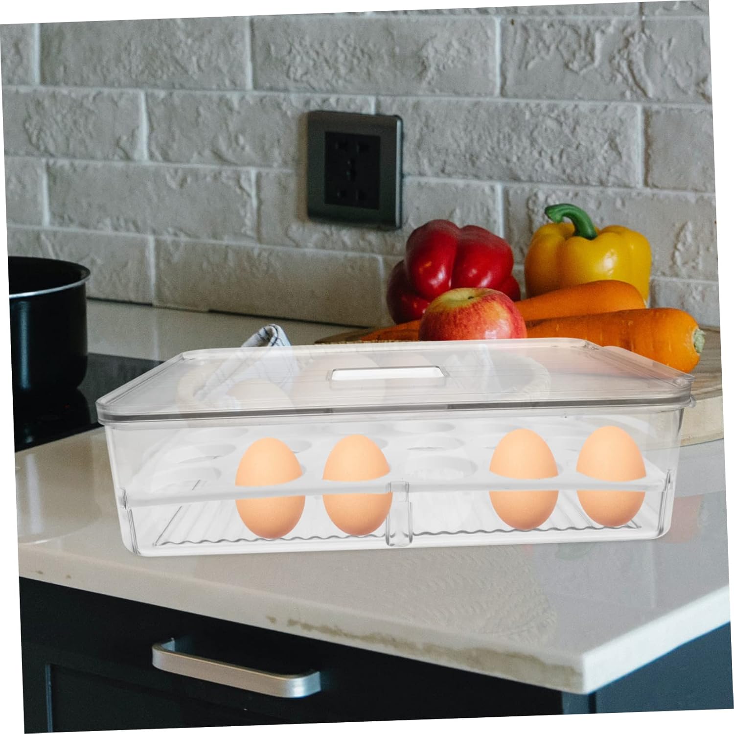 STOBOK PET Egg Organizer Storage Box Stackable Refrigerator Drawer for Fruits and Vegetables Large Capacity Preservation Container Lid for Kitchen
