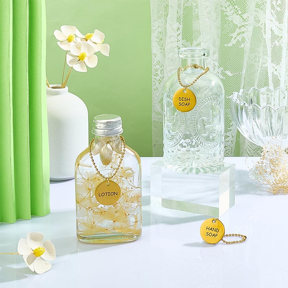 OLYCRAFT 3Pcs Lotion Soap Dispenser Chain Labels Tags Soap Lotion Dispenser Tags Decoration Labels Charms Hand-Soap Label Hanging Tag with Chain for Bathroom Dispensers Kitchen Mason Jar