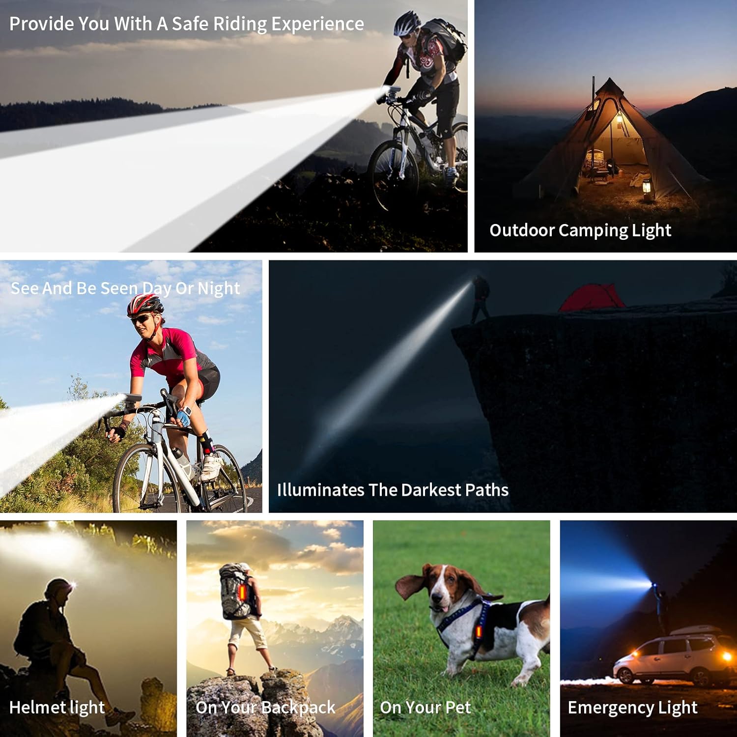 Super Bright 8000Lumens USB Rechargeable Bike Light Set, Super Bright 2LED Bike Lights Front and Back, Waterproof Bicycle Headlight Taillight for Cycling Road Mountain