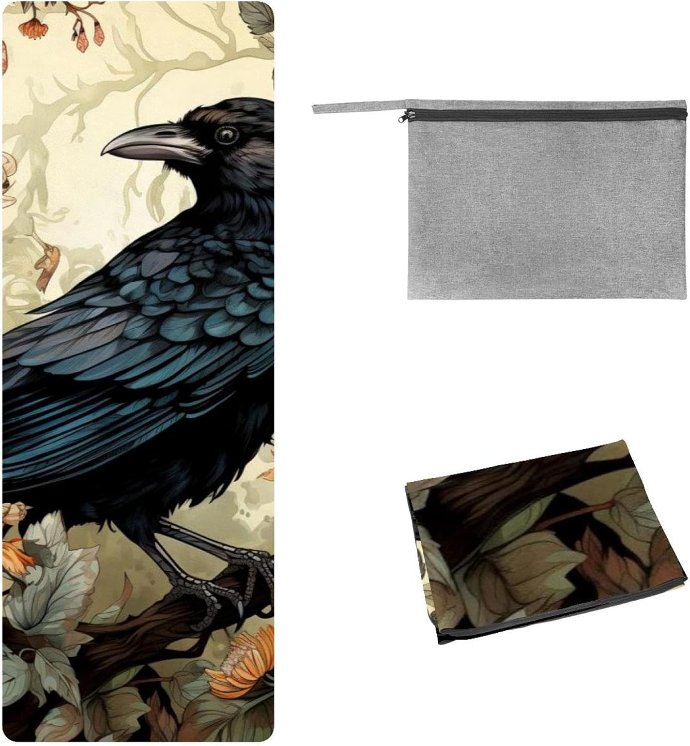 Yoga Towel, Black Crow Pattern Non Slip Sweat Absorbent Hot Yoga Mat Towel for Hot Yoga, Pilates and Fitness - 72.8" x 26.8"