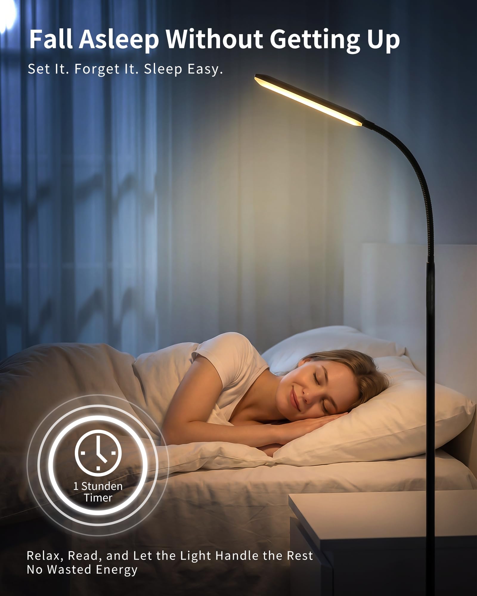 Lampe sur pied LED noire dimmable 18W avec télécommande, lampe de lecture moderne pour chambre salon bureau