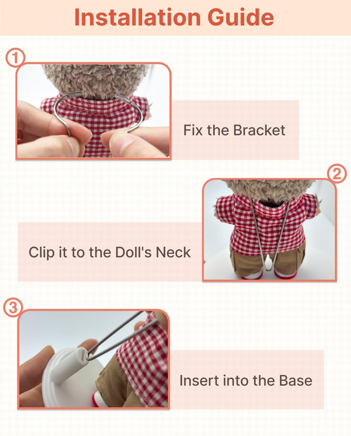 12Pcs Adjustable Doll Stands for Labubu, Display Holder Compatible with Skullpanda Crybaby Stitch Hellokitty and More, Stable Display Base for 6-8 Inch Figures, Crochet Plush, and Kpop Light Sticks