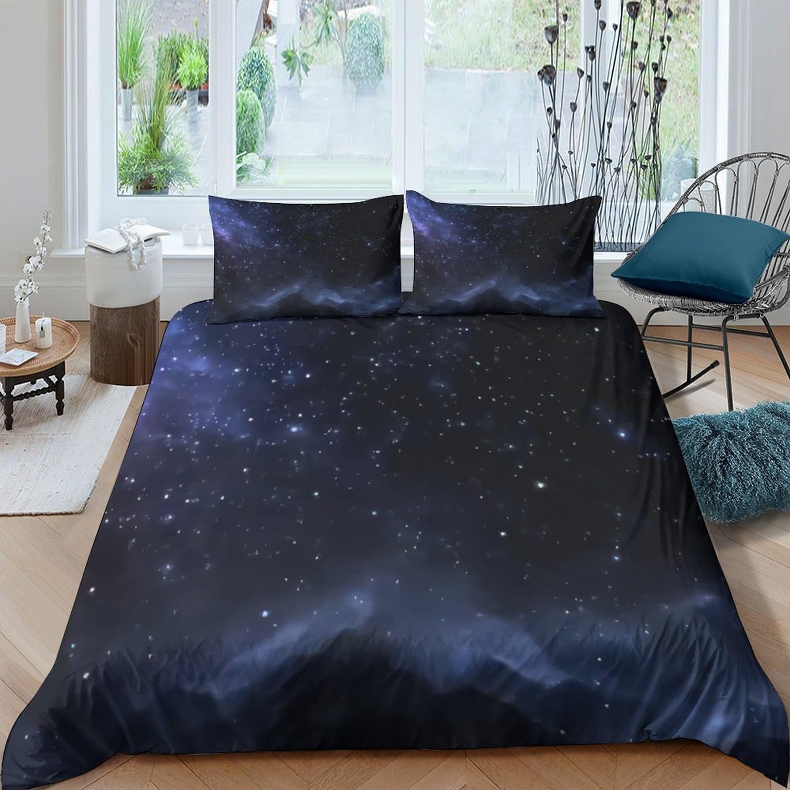 Parure de lit galaxie 140x200cm avec housse de couette microfibre 3D pour lit simple