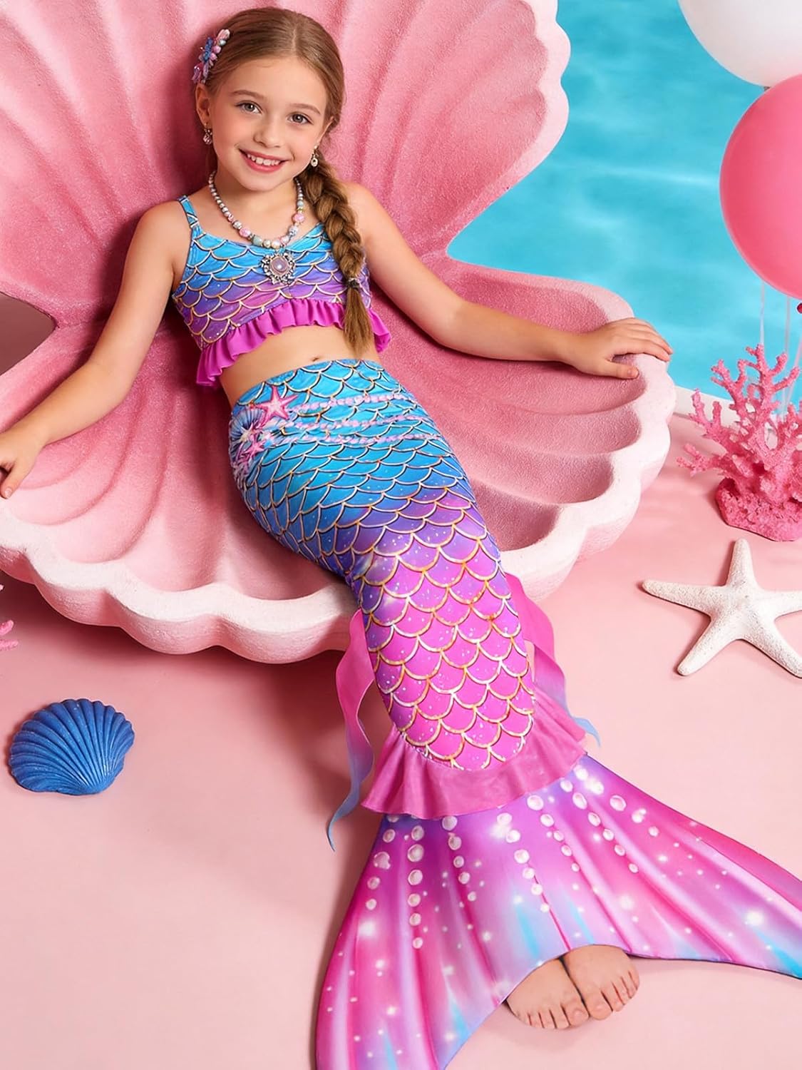 URMAGIC Girls Swimsuit 3 Piece Bathing Suit Flounce Ruffle Bikini Set with Cover Up Skirt Girls'Swimwear 4-10Y