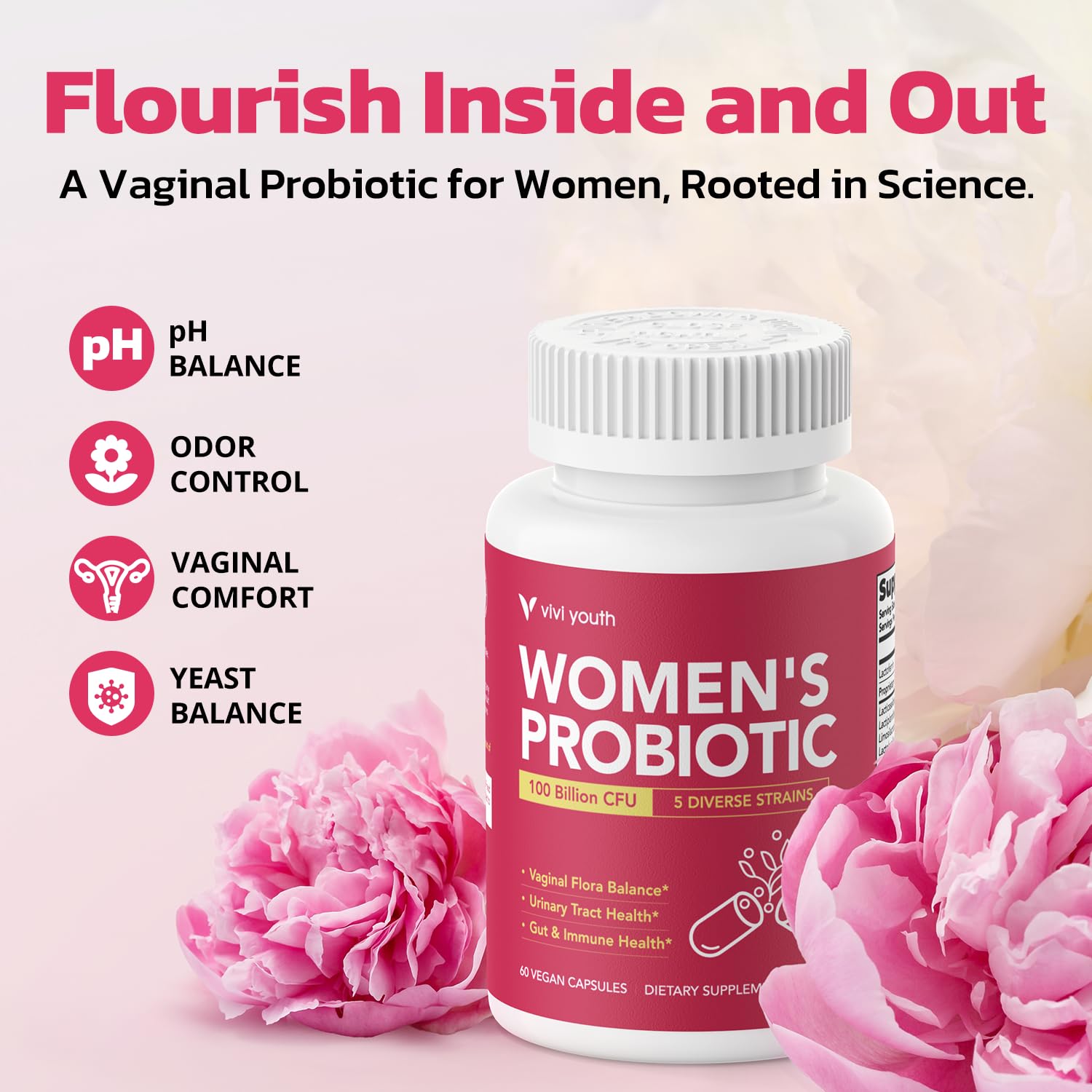 Vaginal Probiotics – pH Balance, Feminine Odor Control & Yeast Support, Probiotics for Women with Prebiotics & Lactobacillus Blend, 60 Capsules — Amazon image 5