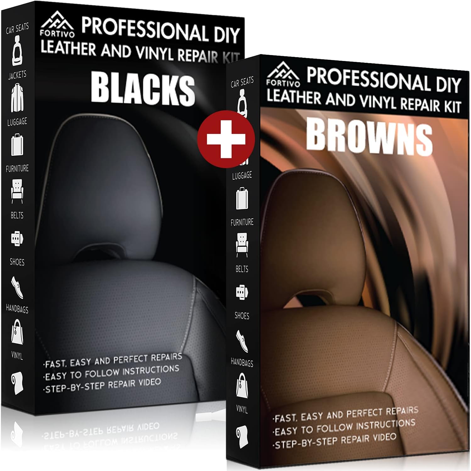 FORTIVO Black Leather and Vinyl Repair Kit and Brown