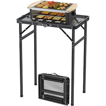 FUNYKICH Klappbar Grilltisch 60 x 40cm Tragbarer Campingtisch Outdoor mit 3 H henverstellbar27/51/75cm Klapptisch mit Mesh Desktop Leicht zu montieren Multifunktionstisch f r Picknick Camping