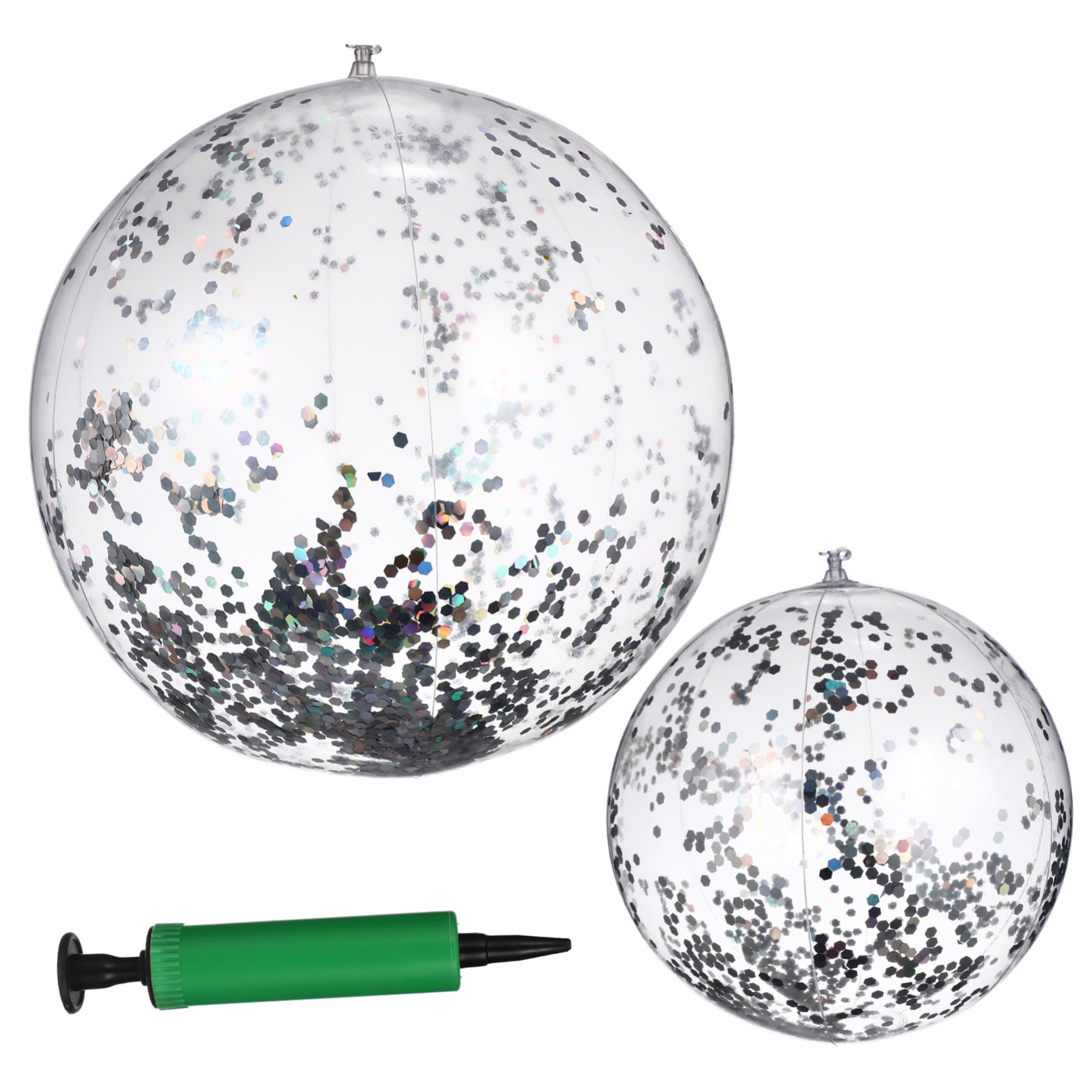 JOINPAYA 2 Pcs Inflatable Beach Balls Glittery for Summer Pool Parties Easy to Inflate Games Includes Air Pump