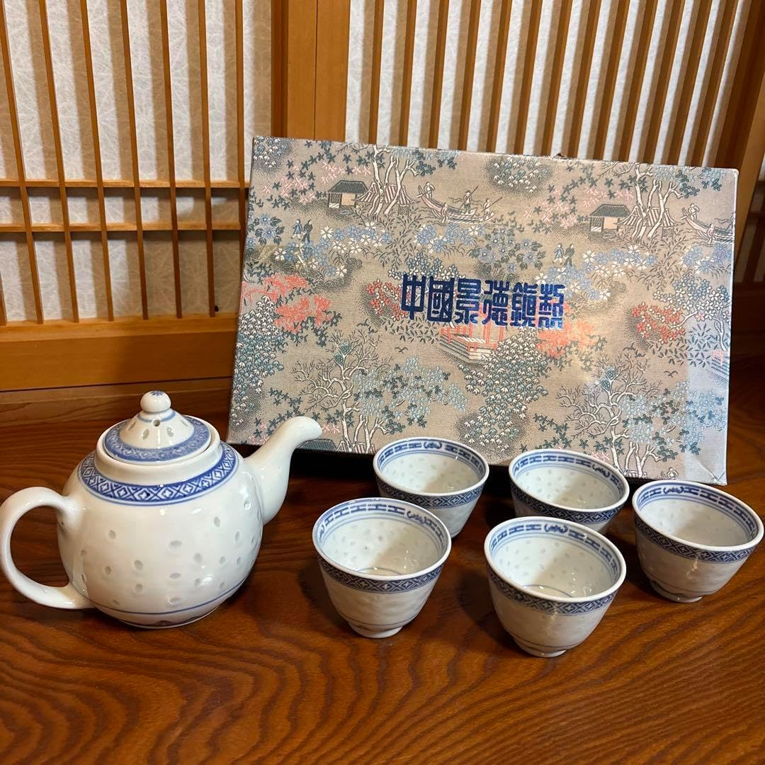 康熙年製 銘 蛍手 色絵 草花紋 煎茶碗 五客 / 清 康熙 中国