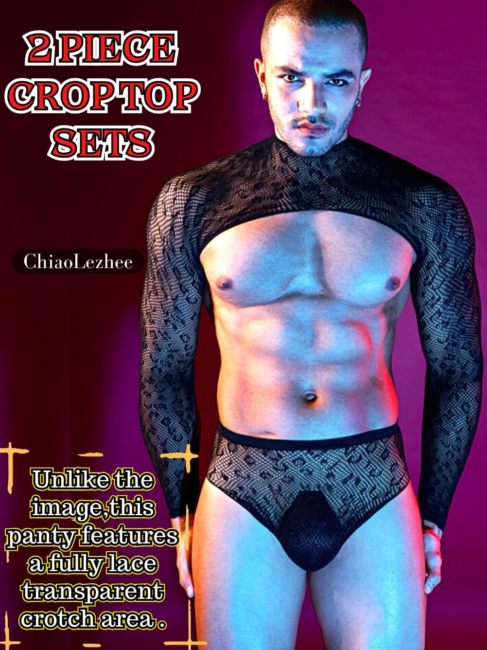 Sexy Men's T Shirt, Sheer Leopard Print Underwear, Fishnet Lingerie for Men, Crop Top Male Mesh Clothes - Image 2