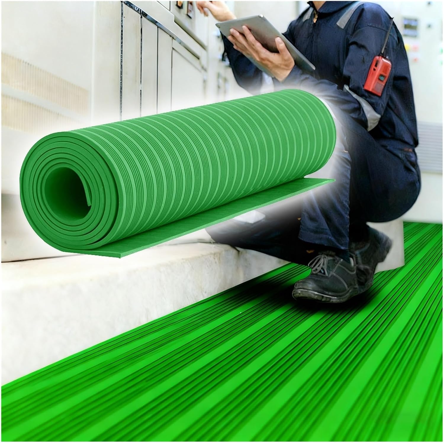 Premium Electrical Insulating Rubber Mat, Anti-Slip Safety Flooring for Power Plants & Workshops - Durable Green Mat (1m x 1m x 10mm / 3.3ft x 3.3ft x 0.4in)