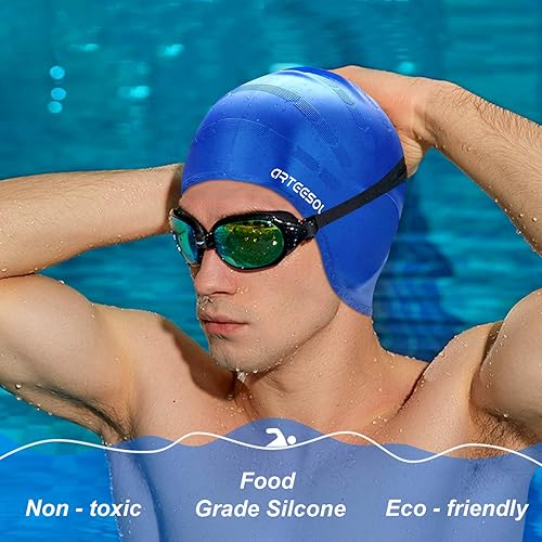 Vista 46 de Swimming Cap, Silicone Swim Cap for Women Men, Durable Non-Slip Waterproof Swim Cap Protect Ears, Long Hair for Adults, Older Kids Carbon,2