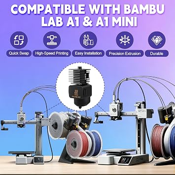 Bambu Lab A1/A1 Mini用ホットエンドキット 2個パック 3Dプリンターヘッド ホットエンド アップグレード 硬化スチールノズル 0.4mm 交換用シリコンカバーソックス4個付き Bambu Lab 3Dプリンターアクセサリー用
