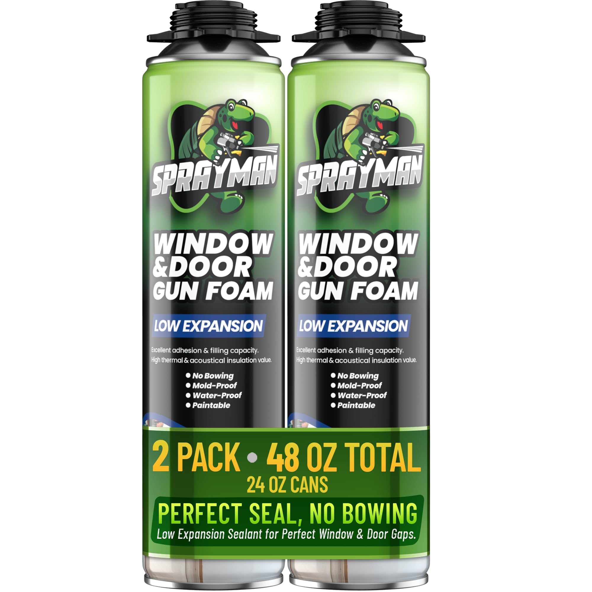 Sprayman Window & Door Expanding Spray Foam - (2x24oz) Low Expansion Polyurethane Spray Foam for Doors, Windows & Walls, Gun Use & Reuseable, Gun&