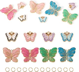 FASHEWELRY 8Pcs Butterfly Charms with Jump Rings Colorful Stainless Steel Enamel Pendants Mixed Butterflies Metal Dangle Charms for Necklaces Bracelets Earrings Jewelry Making Supplies