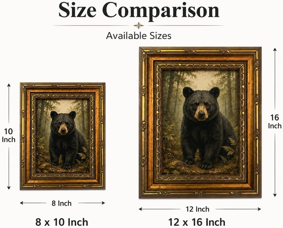 Framed Bear Canvas Wall Art 12x16 Inch Rustic Bear Art Living Room Bedroom image 2