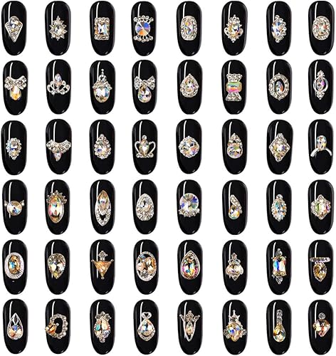 Miniatura 8 de 48 diamantes de imitación AB para uñas, diamantes de cristal, gemas de metal, piedras preciosas para decoración de uñas 3D (24 estilos)