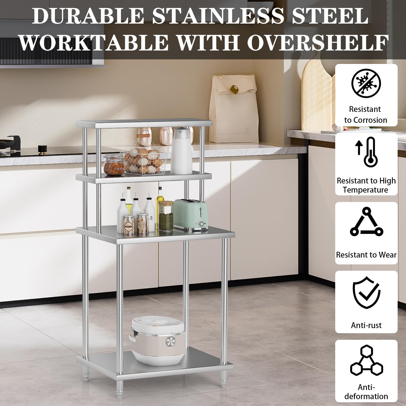 Mesa De Trabajo De Acero Inoxidable Con Puertas Correderas - 100x50x95 Cm, 3 Estantes, Ruedas, Ideal Para Cocina Comercial O Taller