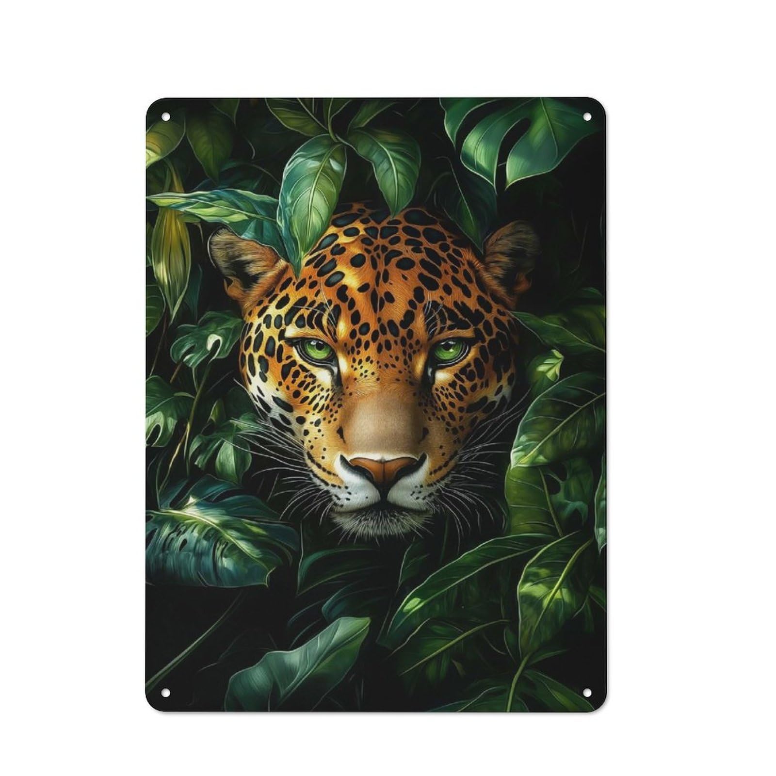 Junmoney Style-17 Metal Wall Sign 40X30cm Featuring Jaguar Portrait In Jungle For Garage Wall, For Kitchen, Dining Room And Home Bar Wall Decor